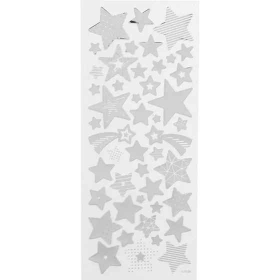 Stjerne-klistermærker sølv, 10x24 cm (1 ark)