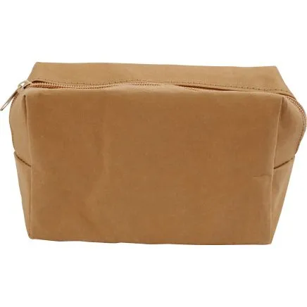 Kosmetikpung i lderpapir, 16,5x6,5x10 cm, lys brun