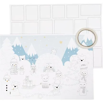 Julekalender 30x42 cm, hvid - 3 stk.