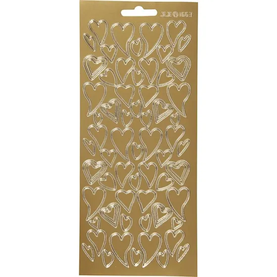 Hjerte klistermærker - guld, ark 10x23 cm