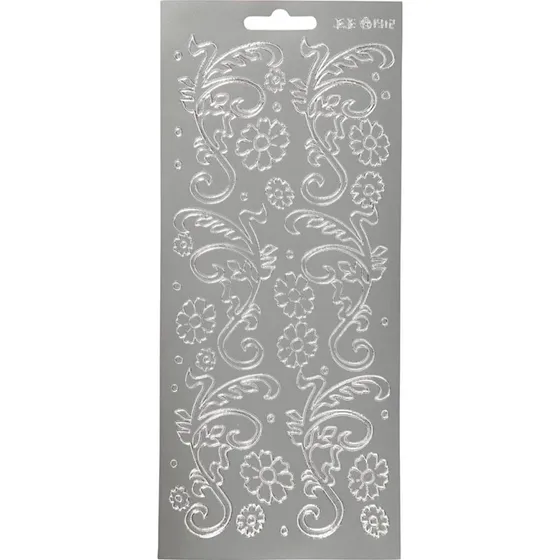Klistermærker Blade og Blomster, Sølv – 10x23 cm ark