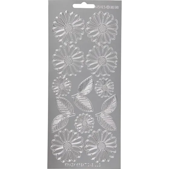 Blomster klistermærker Margueritter – sølv, ark 10x23 cm