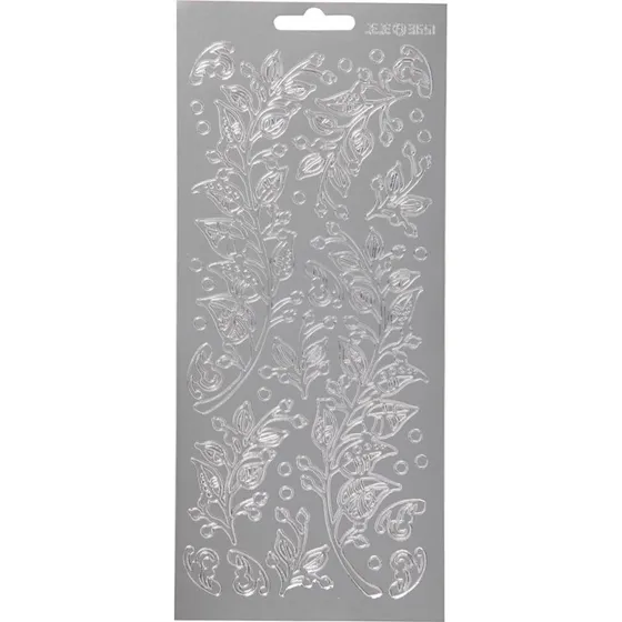 Klistermærker Blade - Sølv foliestickers 10x23 cm (1 ark)