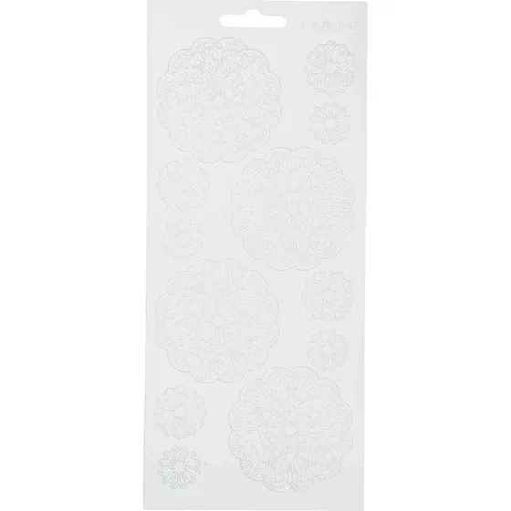 Blomster klistermærker - hvid, 10x23 cm (1 ark)