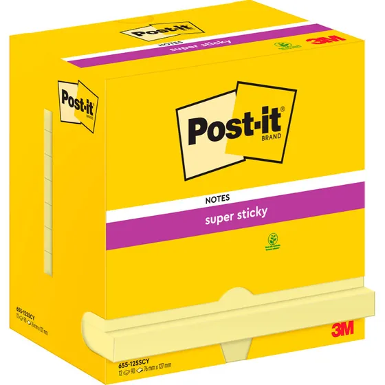 Post-it Super Sticky notesblok 76x127 mm gul 12 blokke