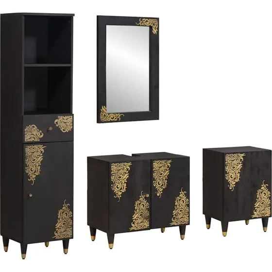 vidaXL Badevrelsesskabst 4 dele Sort i massivt mangotr