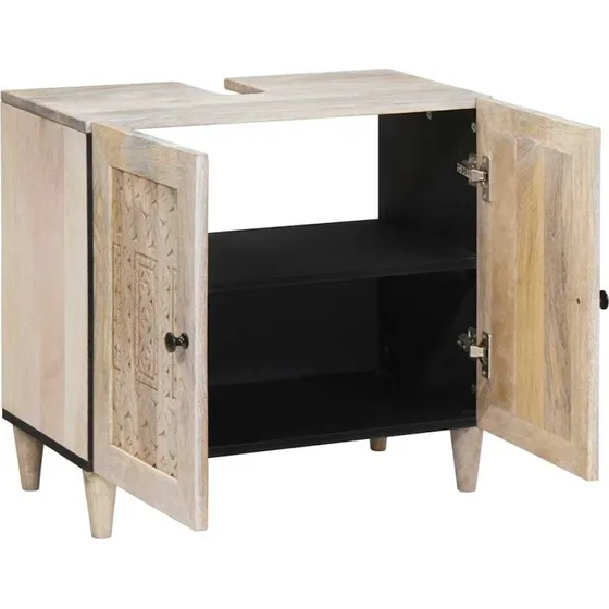 vidaXL Væghængt badeværelsesskab 62×33×58 cm, hvid (massivt mangotræ)