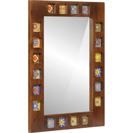 vidaXL Badeværelsesspejl Valnød 50x70x2,5 cm i massivt mangotræ