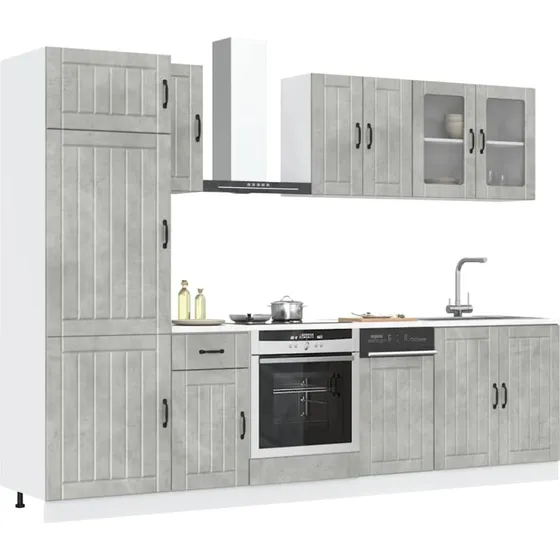 vidaXL 8-delt kkkenskabsst Lucca betongr (konstrueret tr)