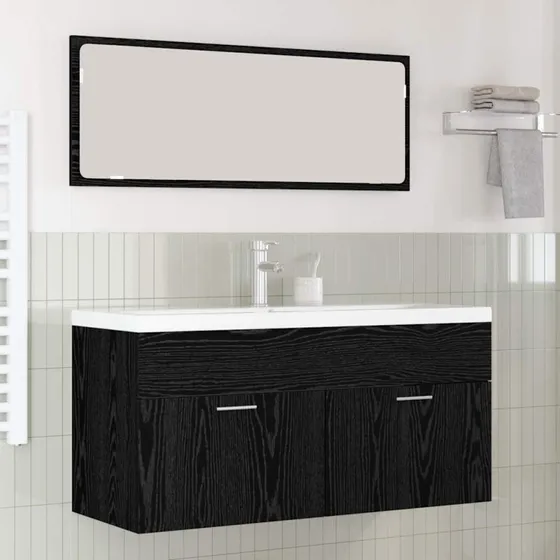 vidaXL Badeværelsesskab, sort eg, 100×38,5×46 cm (konstrueret træ)