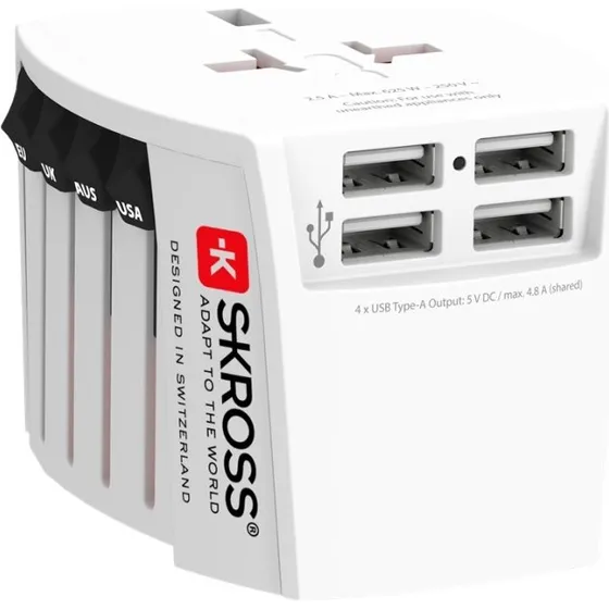 SKROSS MUV USB rejseadapter 4xUSB 24W  2-polet (ujordet)