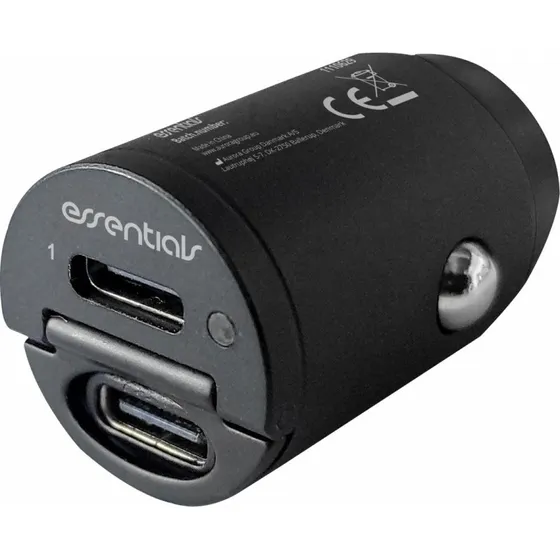 Essentials Biloplader 2x USB-C PD 30W (samlet 24W)  Sort