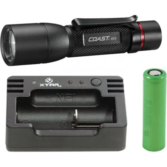 COAST HX5 lommelygte med 3,6V Li-ion og Nitecore i1 oplader