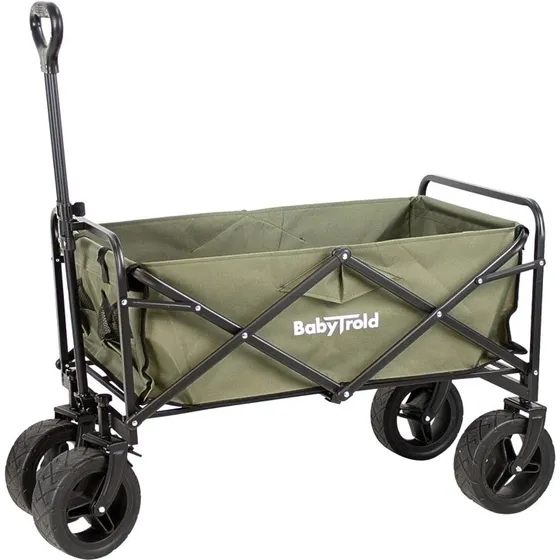 BabyTrold Trækvogn - Oliven, sammenklappelig (op til 80 kg)