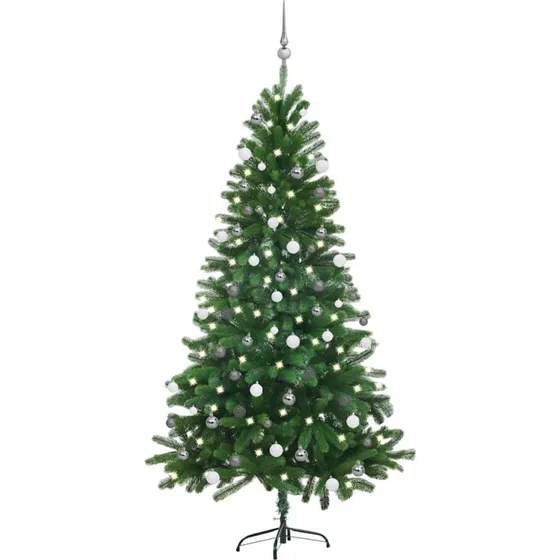 vidaXL kunstigt juletræ med lys og kuglesæt 180 cm grøn