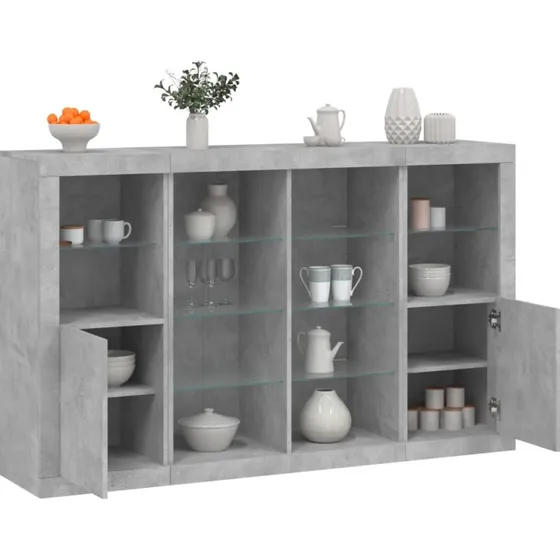 vidaXL Sknke med LED 3 stk., konstrueret tr, betongr