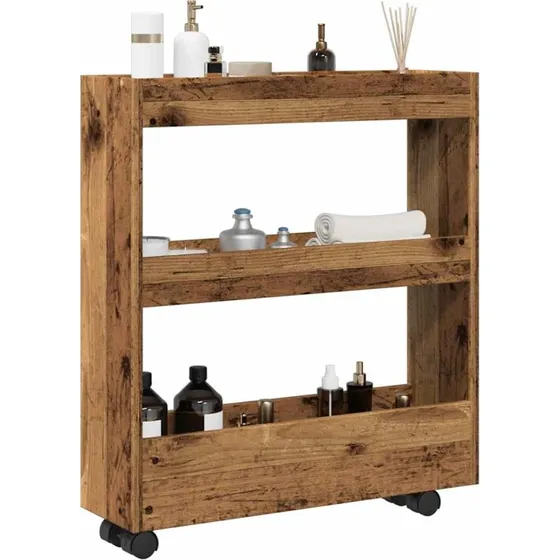 vidaXL smal opbevaringsvogn 3 hylder, gammelt trlook