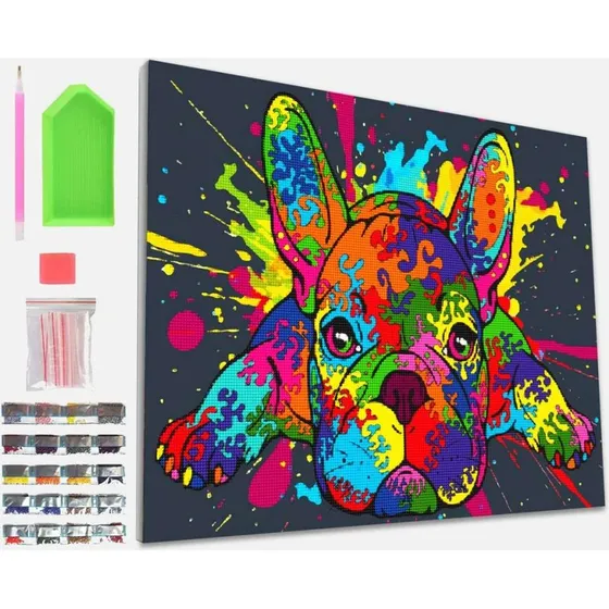 Splat Planet Diamond Art lærred 30x40 cm – Fransk bulldog