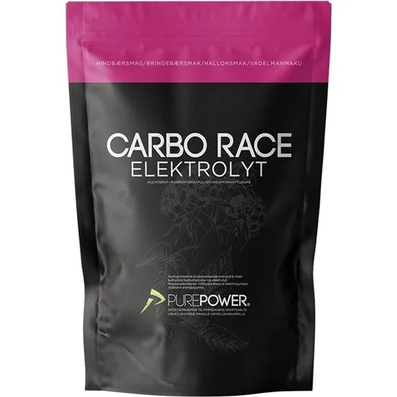 PurePower Carbo Race Elektrolyt energipulver 1 kg - Hindbær