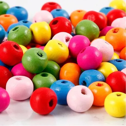 Uden mærke Træperlemix ø 8 mm, hul 1,5–2 mm, assort., 500 g