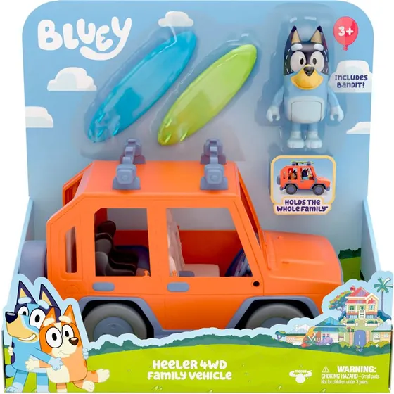Bluey Familiebil med Bandit og 2 surfboards