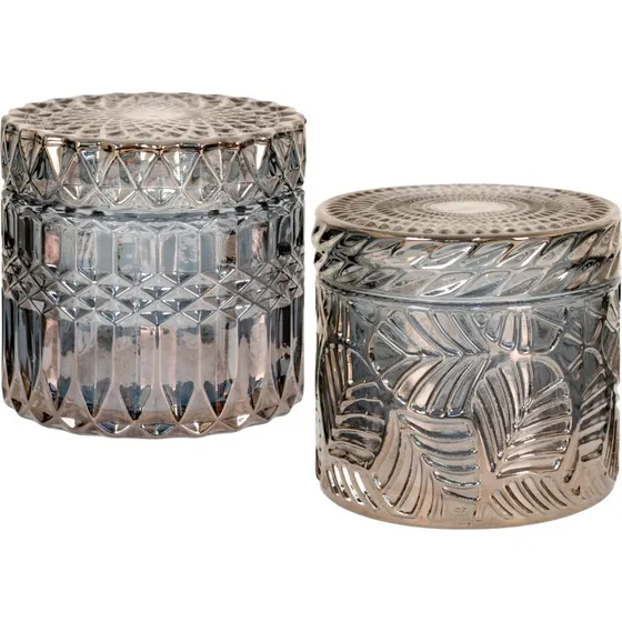 House Nordic sæt med 2 røgfarvede krukker, rund m. låg