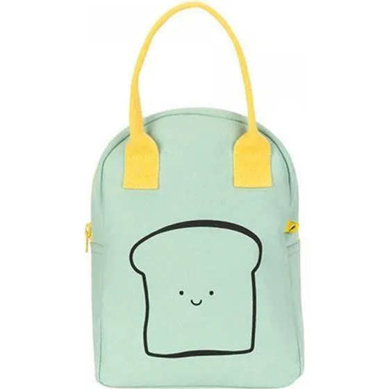 Fluf Zipper Lunch Bag Happy Bread Mint madtaske
