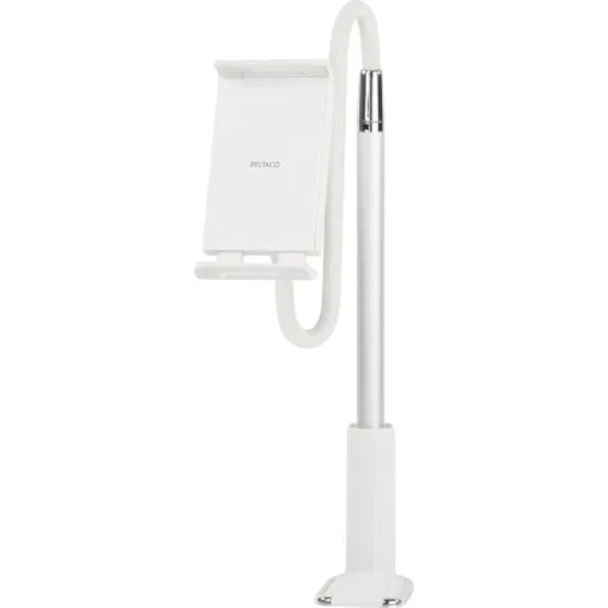 DELTACO Stativ til telefon/tablet med fleksibel arm & skrivebordsklemme, hvid