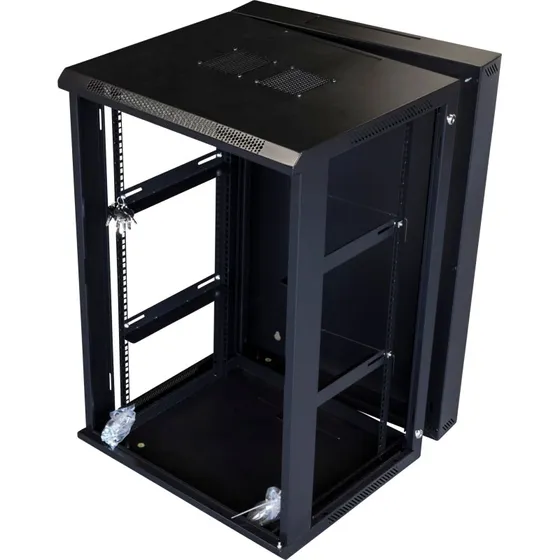 Toten 19" Vægskab 18U 600×600, glasdør sort