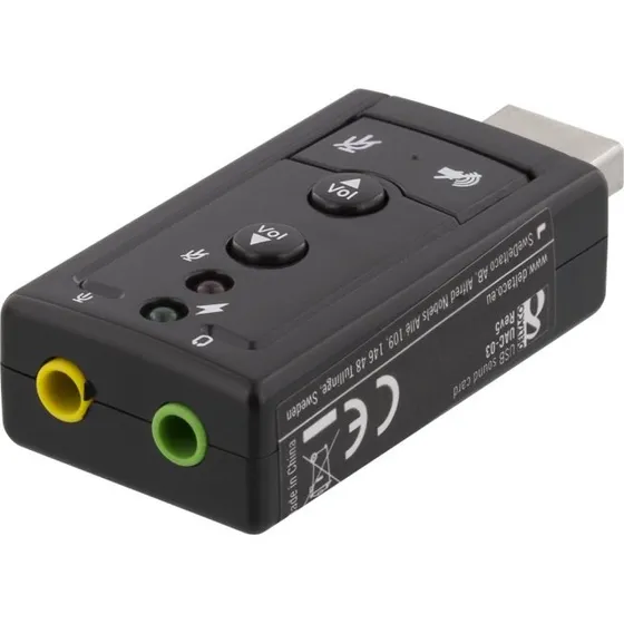 DELTACO USB-lydkort 2x3,5 mm med volumen og mute