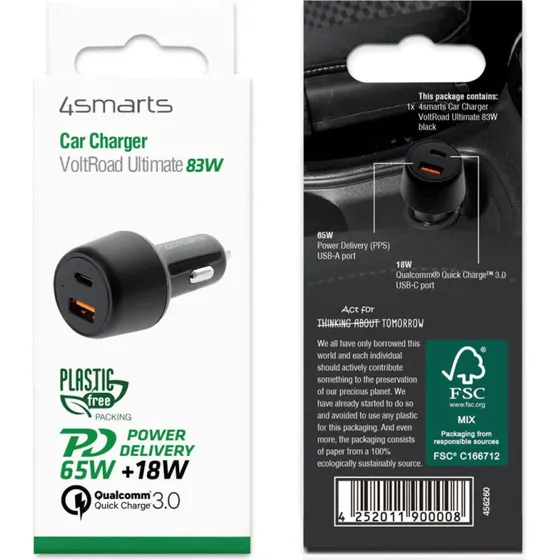 4smarts VoltRoad Ultimate 83W biloplader - Sort