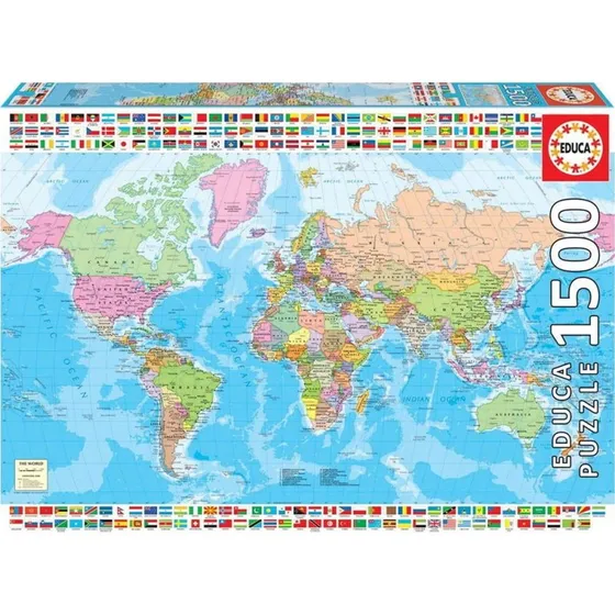 Educa 1500 brikker Verdenskortet – politisk kort med flag