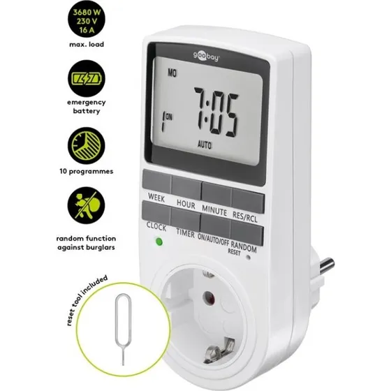 Goobay Digital programmerbar timer med jordstik (Type F)