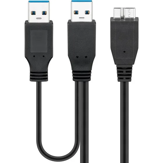 Goobay 2-i-1 USB 3.0 Micro-B til 2x USB-A, 30 cm, sort
