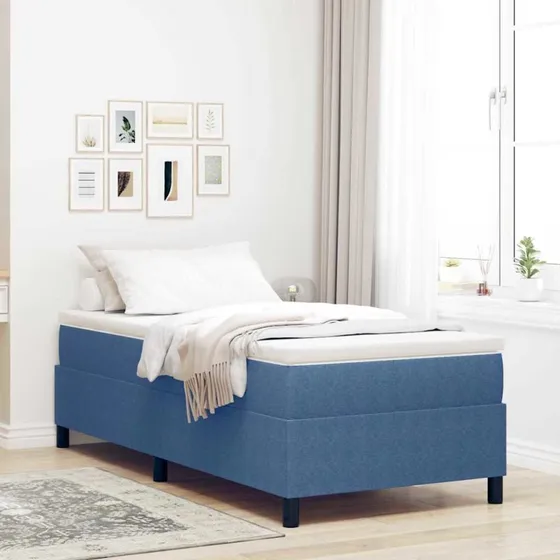 vidaXL Boxspring seng 90 x 200 cm Blå/Hvid velour