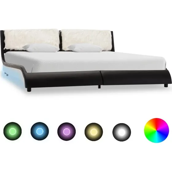 vidaXL sengestel 180x200 cm kunstlæder med LED, sort/hvid
