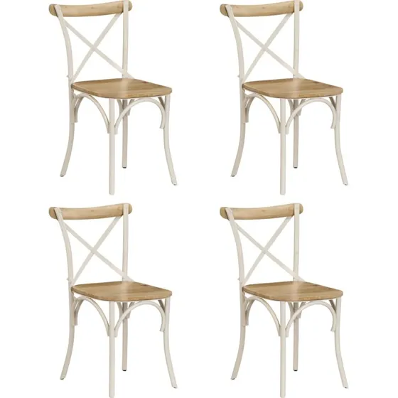 vidaXL krydsstole 4 stk. massiv mangotr hvid stlstel