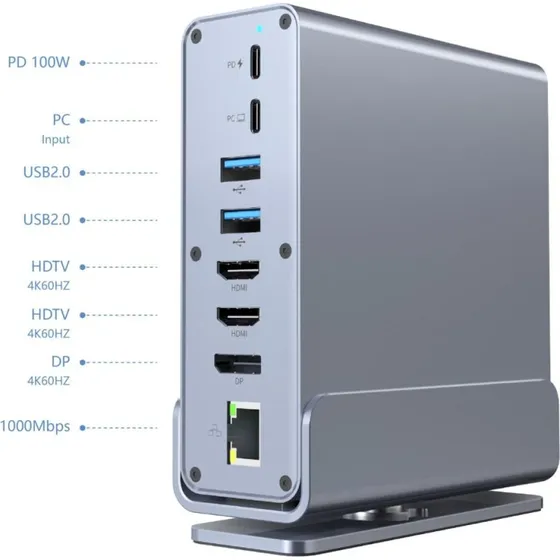 Gembird A-CF-COMBO15-01 USB-C 15-i-1 dockingstation, grå
