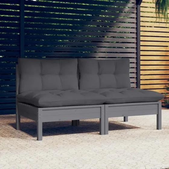 vidaXL 2-personers havesofa i fyrretræ med antracitgrå hynder