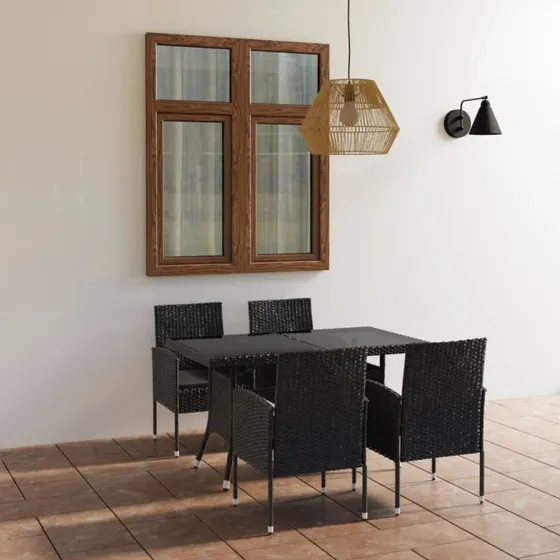 vidaXL spisebordssæt 5 dele polyrattan sort 140 cm