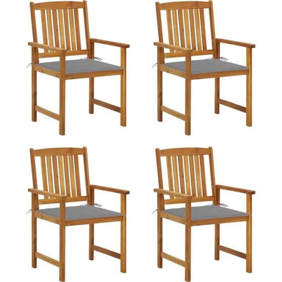 vidaXL havestole i massivt akacietræ med hynder, 4 stk. (grå)