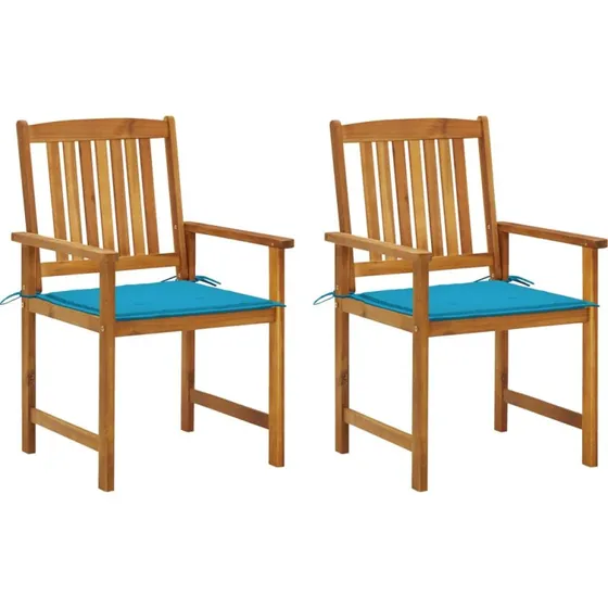 vidaXL Havestole 2 stk. med hynder i massivt akacietræ (blå)
