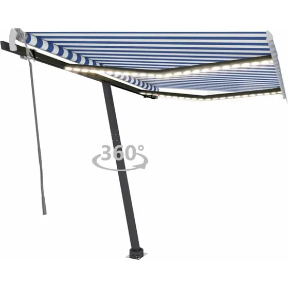 vidaXL markise 350x250 cm med LED, manuel - bl/hvid