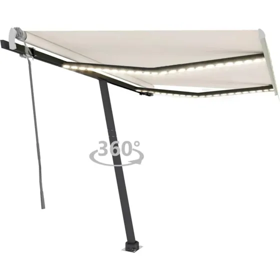 vidaXL markise 350x250 cm med LED, manuel, creme