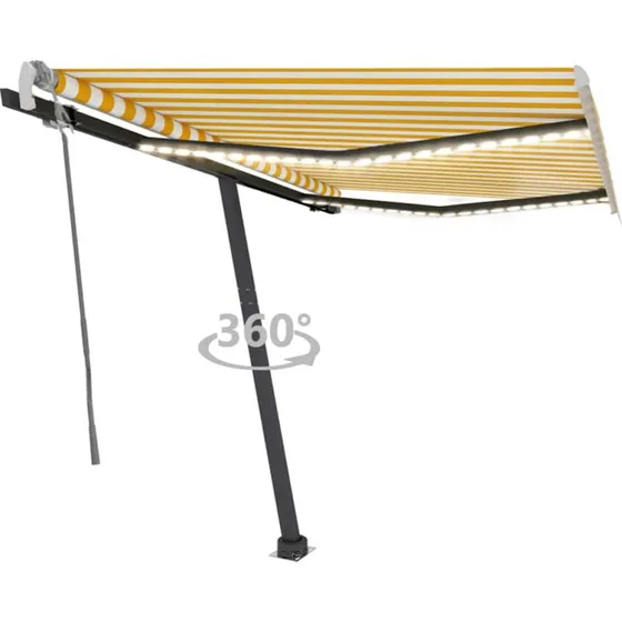 vidaXL markise m. LED 350x250 cm manuel  gul/hvid