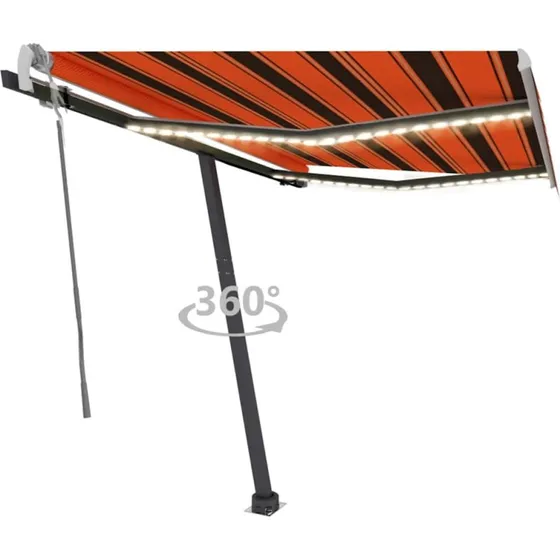 vidaXL markise 350x250 cm m. LED-lys manuel, orange/brun