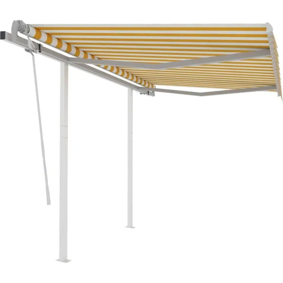 vidaXL foldemarkise med stolper 3,5x2,5 m manuel gul/hvid