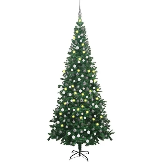 vidaXL kunstigt juletræ 240 cm med lys og kuglesæt, grøn