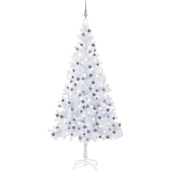 vidaXL kunstigt juletræ 240 cm med lys og kuglesæt, hvid