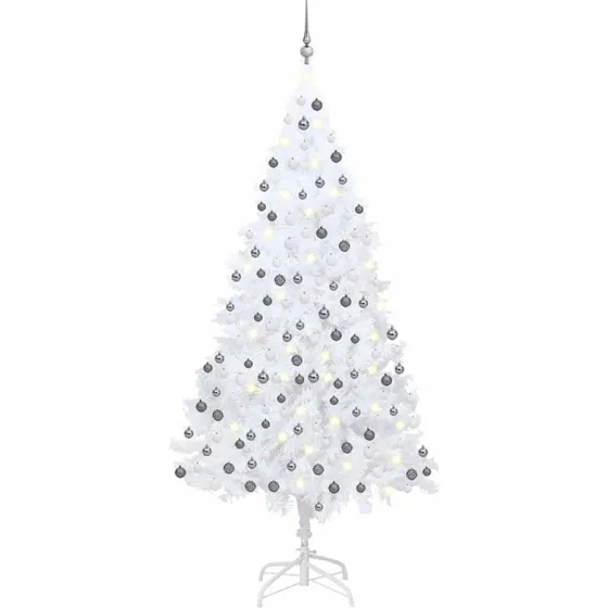 vidaXL kunstigt juletræ 210 cm hvid PVC med lys & kuglesæt